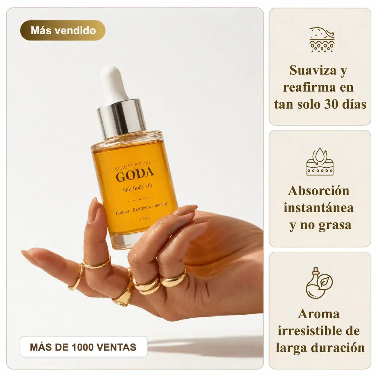 Aceite corporal GODA I Piel luminosa y suave todo el día